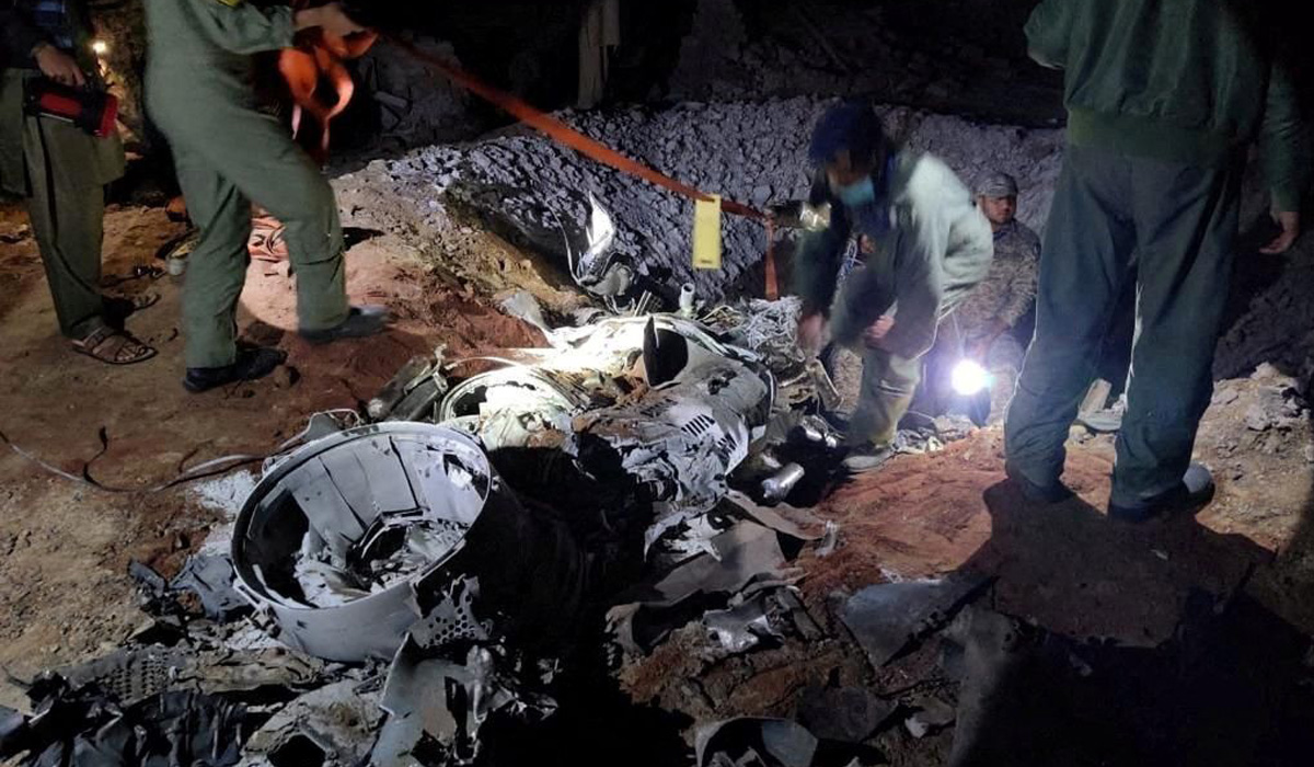 The remains of a missile fired into Pakistan from India